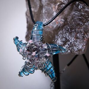 Handmade Wire Wrapped Glass Sea Star Pendant Necklace